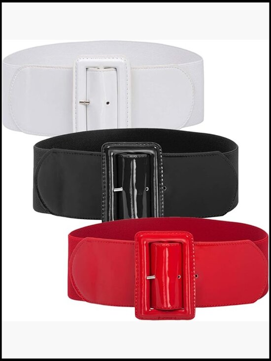 Stretchy 3 Inch Wide Elastic Waist Belt with Chunky Buckle